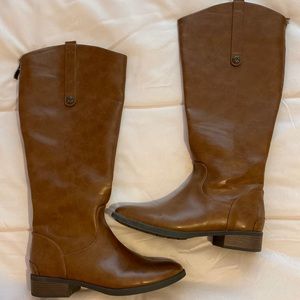 Women’s Brown Emery Wide Calf Riding Boots Shoes.